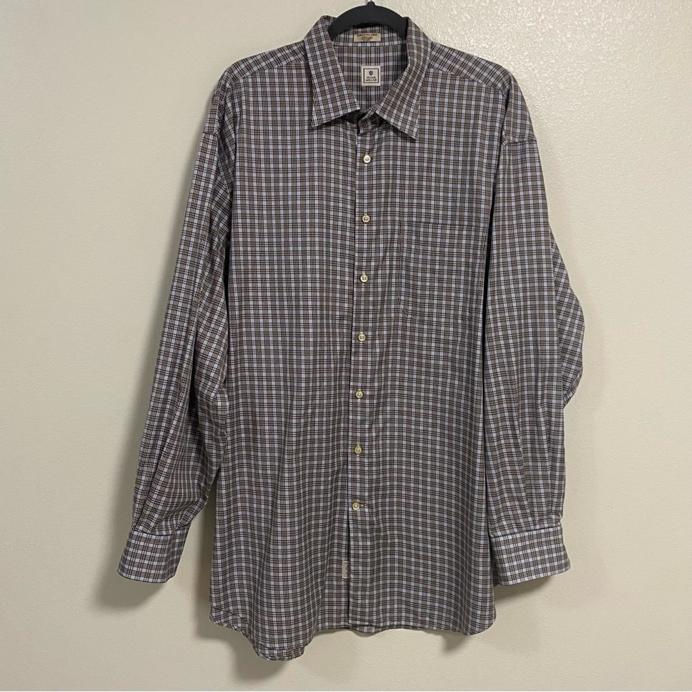Peter Millar Shirt men’s Size XXL Brown blue plaid Long sleeve dress shirt